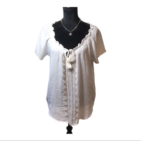 NWT Love Stitch Ivory Sheer Embroidery Top Sz Medium - Picture 1 of 8